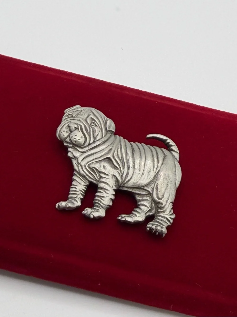 Vintage Silver Shar Pei Dog brooch pin